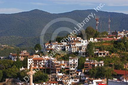 Homes built on the hillside at Taxco in the State of Guerrero, Mexico.