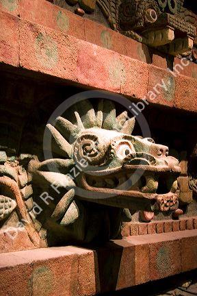 Carved serpent head is an artifact from Teotihuacan on display at the National Museum of Anthropology in Mexico City, Mexico.