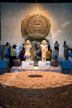 The Aztec Stone of the Sun on display at the National Museum of Anthropology in Mexico City, Mexico.