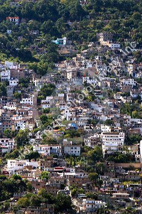 Crowded housing on a hillside at Taxco in the State of Guerrero, Mexico.
