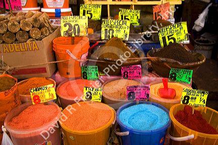 Spices being sold at the Merced Market in Mexico City, Mexico.
