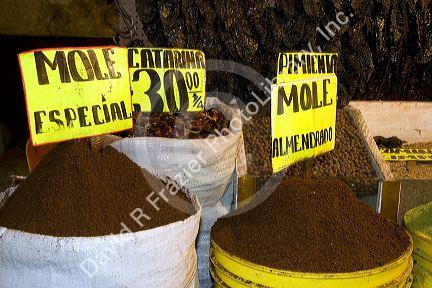 Mole being sold in a powder form at the Merced Market in Mexico City, Mexico.