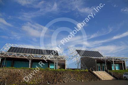Solar energy panels atop The Hawaii Gateway Energy Center visitor complex located on the south coast of Kailua-Kona on the Big Island of Hawaii.