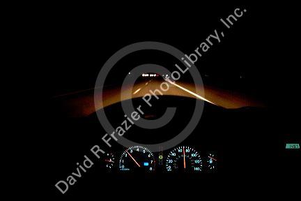 Dashboard lights while driving at night.