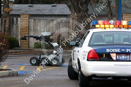 Remote bomb disposal robot being used by the Boise Police Department Bomb Squad in Boise, Idaho.