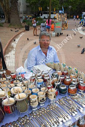 Street vendor selling mate cups in Buenos Aires, Argentina.