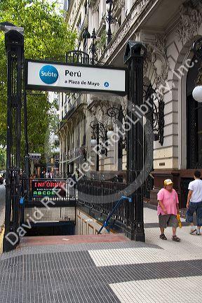 Buenos Aires Metro entrance at Plaza de Mayo in Argentina.