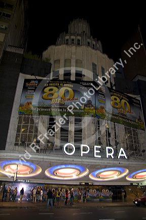 Teatro Opera movie theater along Corrientes Avenue in Buenos Aires, Argentina.