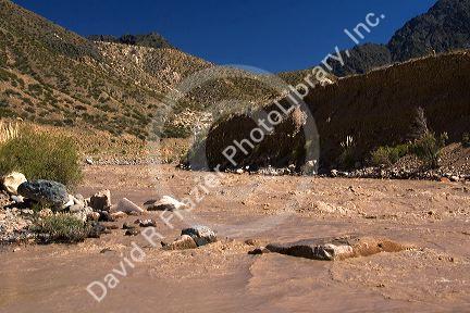 Mendoza River in the Andes Mountain Range, Argentina.