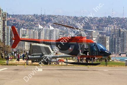 Naval helicopter of the armada de Chile taking off at Vina del Mar, Chile.