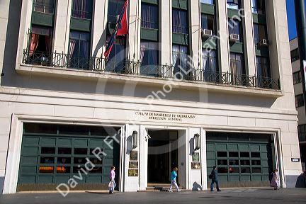 Exterior of the Chilean fire department in Valparaiso, Chile.