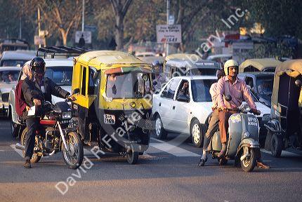 Traffic in New Delhi, India.