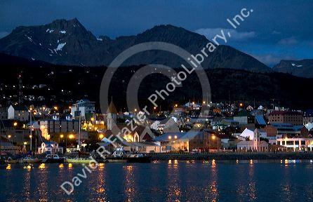 The harbor and city at Ushuaia on the island of Tierra del Fuego, Argentina.