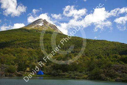 Tent camping in the Tierra del Fuego National Park, Argentina.