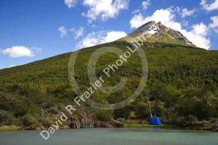 Tent camping in the Tierra del Fuego National Park, Argentina.