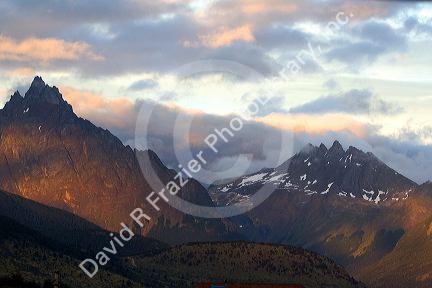 The Martial mountain range peaks at sunset in Ushuaia, Tierra del Fuego, Argentina.