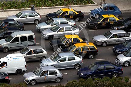 Traffic on Ninth of July Avenue in Buenos Aires, Argentina.
