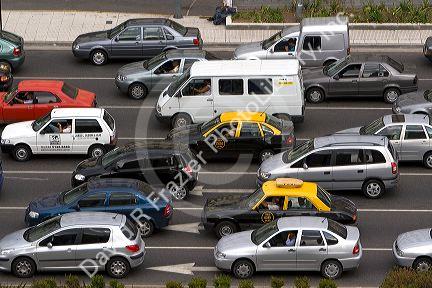 Traffic on Ninth of July Avenue in Buenos Aires, Argentina.