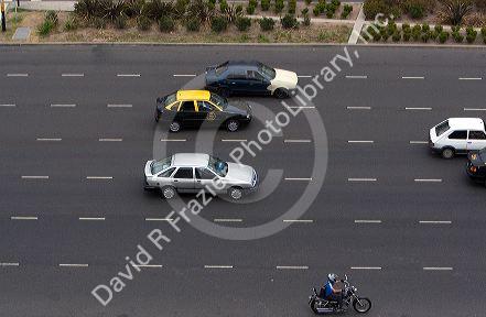 Traffic on Ninth of July Avenue in Buenos Aires, Argentina.