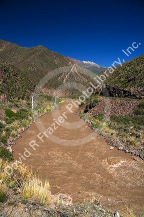 The Mendoza River in the Andes Mountain Range, Argentina.