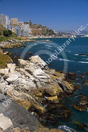 Condos on the coastline at Renaca on the Pacific Ocean in Chile.