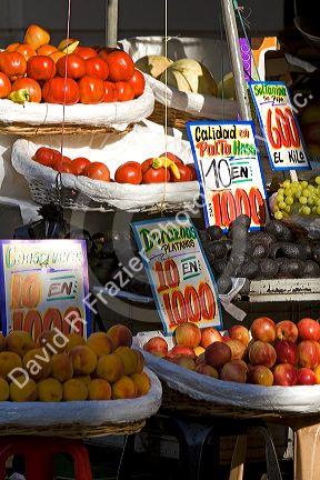Produce stand in Santiago, Chile.