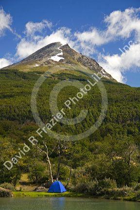 Tent camping in the Tierra del Fuego National Park, Argentina.