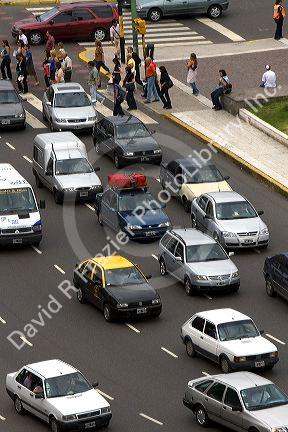 Traffic on Ninth of July Avenue in Buenos Aires, Argentina.