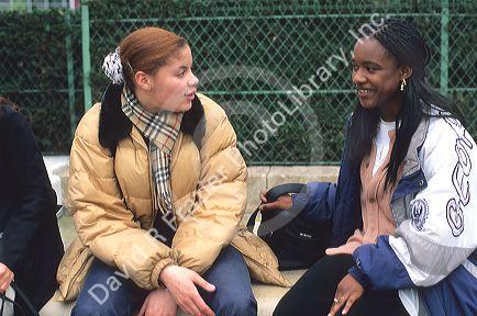 French teens hanging out in Paris, France.