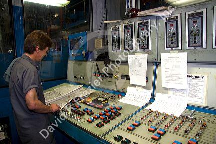 Control pannel of the rotary printing press for the Houston Chronicle in Houston, Texas.