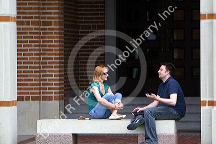 Students talk at Lovett Hall on the campus of William Marsh Rice University in Houston, Texas. MR
