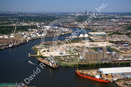 Aerial view of the Port of Houston along the Houston Ship Channel in Houston, Texas.