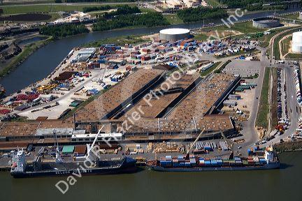 Aerial view of the Port of Houston along the Houston Ship Channel in Houston, Texas.