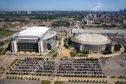 Aerial view of Reliant Stadium and Astrodome in Houston, Texas.