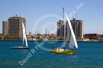 Sailboats on the St. Clair River at Port Huron, Michigan.