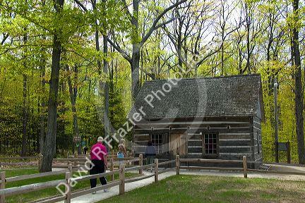 Small log cabin at Old Mission Point near the Mission Point Light in Michigan.