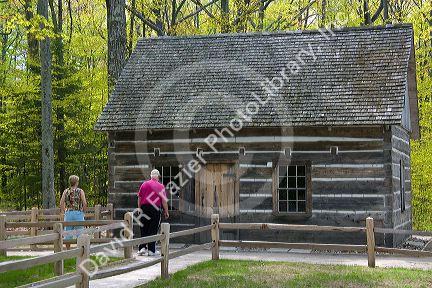 Small log cabin at Old Mission Point near the Mission Point Light in Michigan.