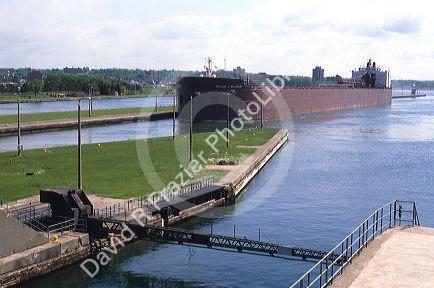 A ship at the Soo Locks in Sault Ste. Marie, Michigan.