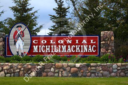 Sign for Colonial Michilimackinac at Mackinaw City, Michigan.