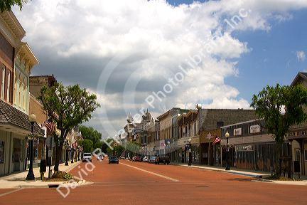Red brick main street in Ionia, Michigan.