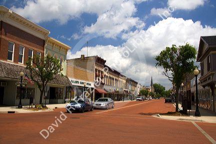Red brick main street in Ionia, Michigan.