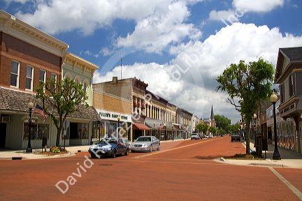 Red brick main street in Ionia, Michigan.