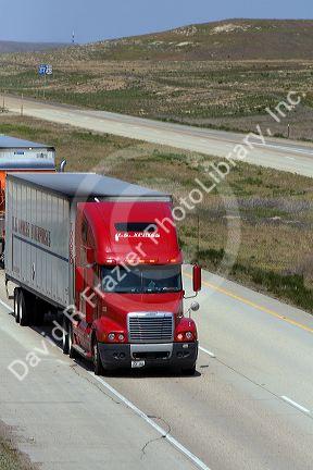 Semi truck traveling on Interstate 84 west near Boise, Idaho.