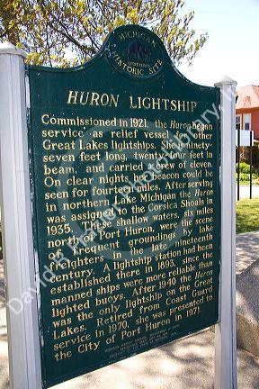 A sign in Pine Grove Park telling the history of the Huron Lightship, now a musuem in Port Huron, Michigan.