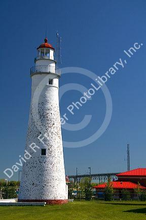 Fort Gratiot Lighthouse and coast guard station at the juncture of Lake Huron and the St. Clair River, Michigan.
