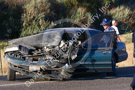 Police officer on the scene of a car accident at Kennewick, Washington.
