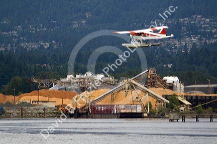 Seaplane flying at Port Vancouver in British Columbia, Canada.