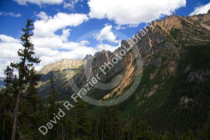 Rocky mountain peaks are part of the North Cascade Range in Washington.