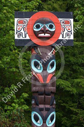 Totem pole located in Stanley Park at Vancouver, British Columbia, Canada.