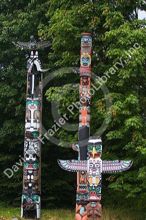 Totem poles located in Stanley Park at Vancouver, British Columbia, Canada.